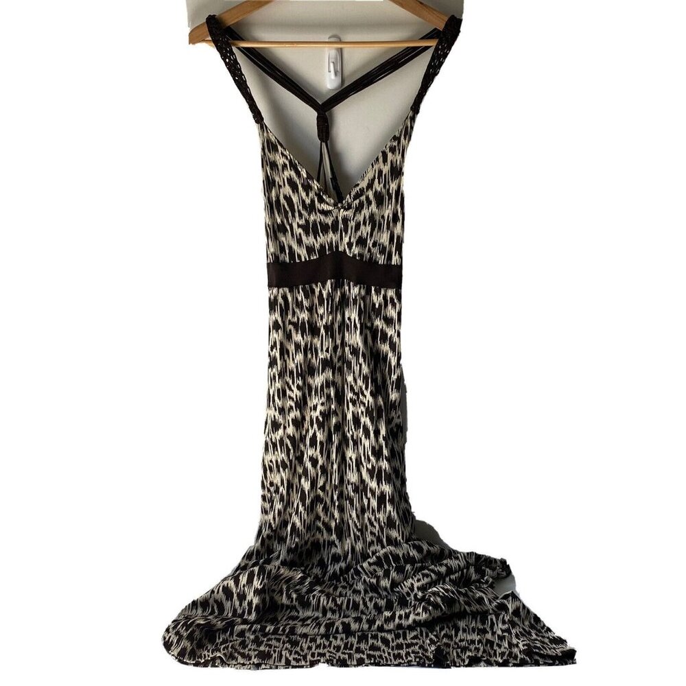 Banana Republic Women M Maxi Dress‎ Leopard Brown Cream Sleeveless Braided Strap